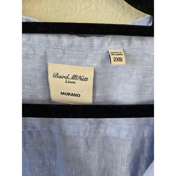 Baird McNutt Murano Mens 2XB Linen Shirt Light Blue Roll Tab Sleeve Button Up - Picture 2 of 8